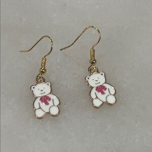 Gold and White Teddy Bear Earrings